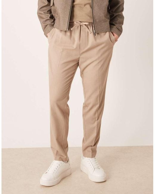 ASOS Natural Smart Pull On Tapered Trousers for men