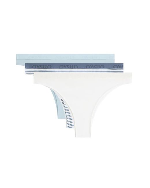 Oysho Blue 3 Cotton Blend Logo Brazilian Briefs