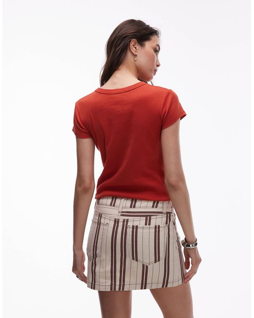 TOPSHOP Red Denim Pelmet Mini Skirt