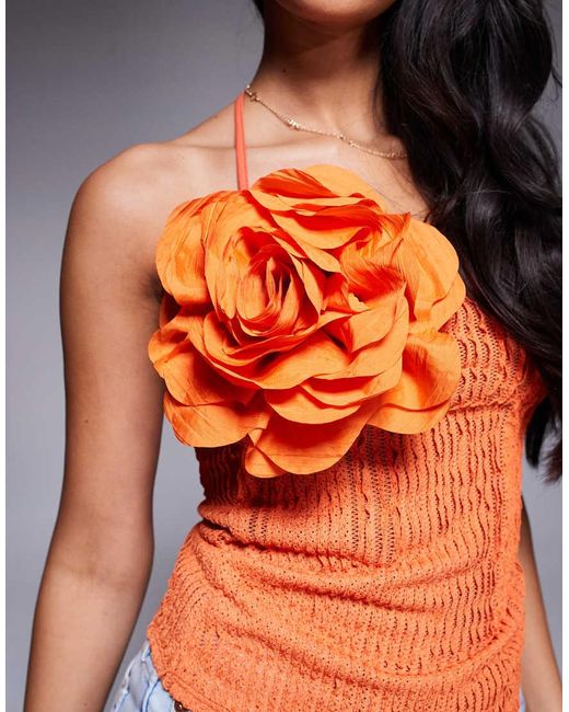 River Island Haltertop Met Corsage in het Orange