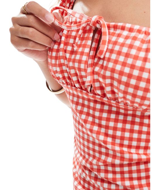 ASOS Red – oberteil mit vichy-karomuster, milchmädchen-design und bindedetail vorne