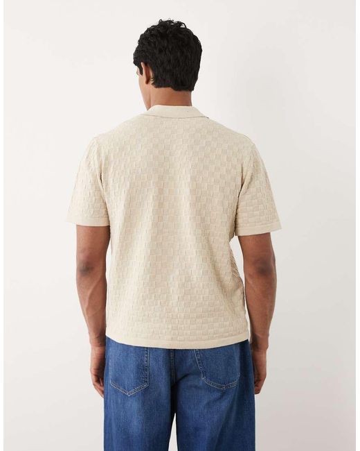 Blend Blue Regular Fit Diamond Knit Button Up Polo for men