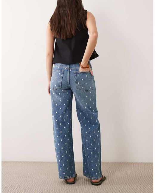 Mango Blue Lunares 100% Cotton Straight Polka Dot Jeans