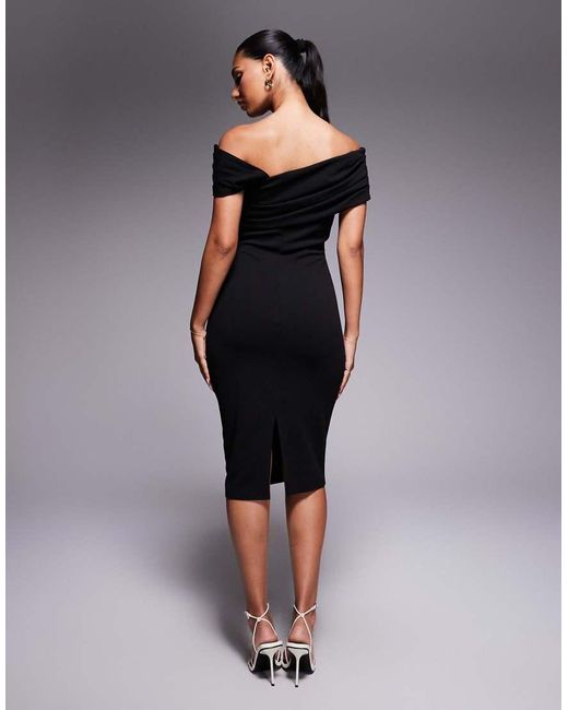 Goddiva Blue Crepe Pleated Drop Shoulder Midi Dress