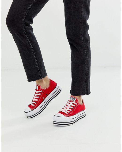 Chuck Taylor All Star Platform Layer Red Trainers | Lyst