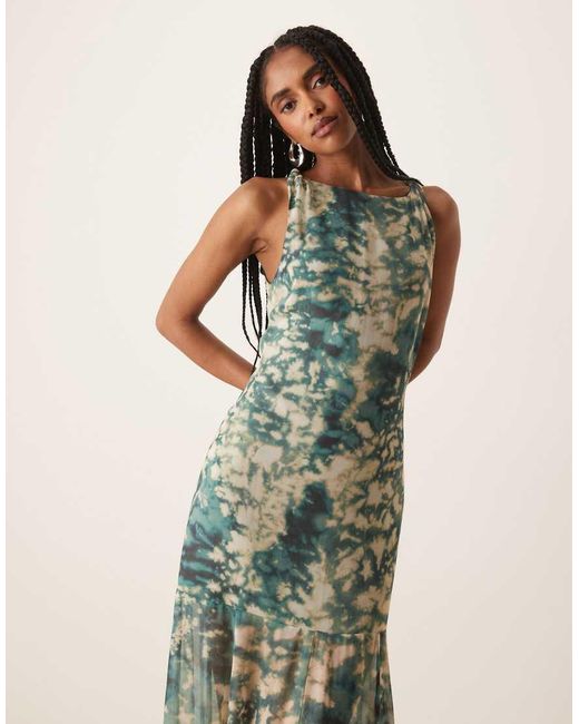 ASOS Green Dropped Waist Maxi Dress With Full Godet Hem