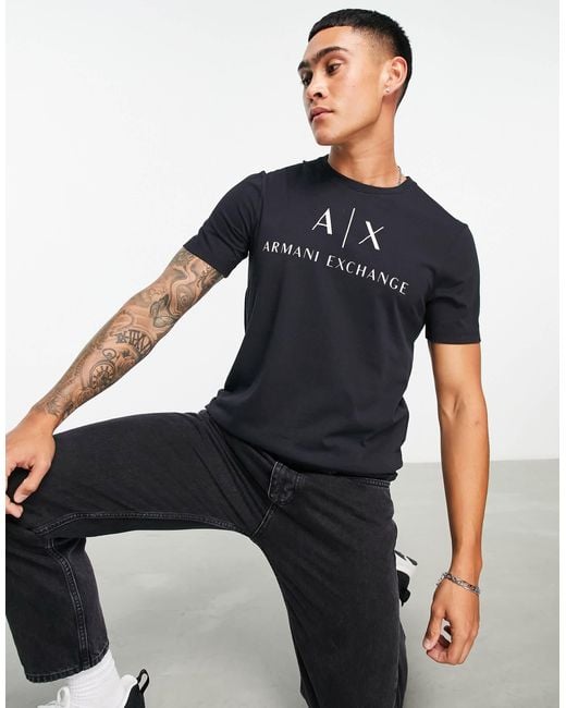 ARMANI EXCHANGE Blue Text Logo T-shirt for men