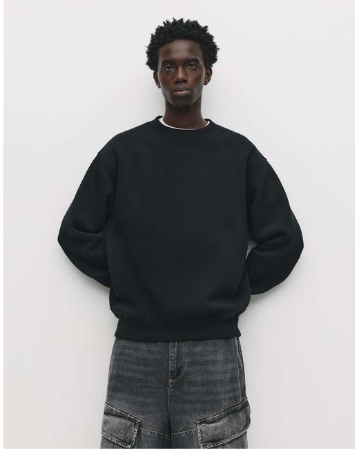 Felpa Basic Nera Con Scollo Rotondo di Pull&Bear in Black da Uomo