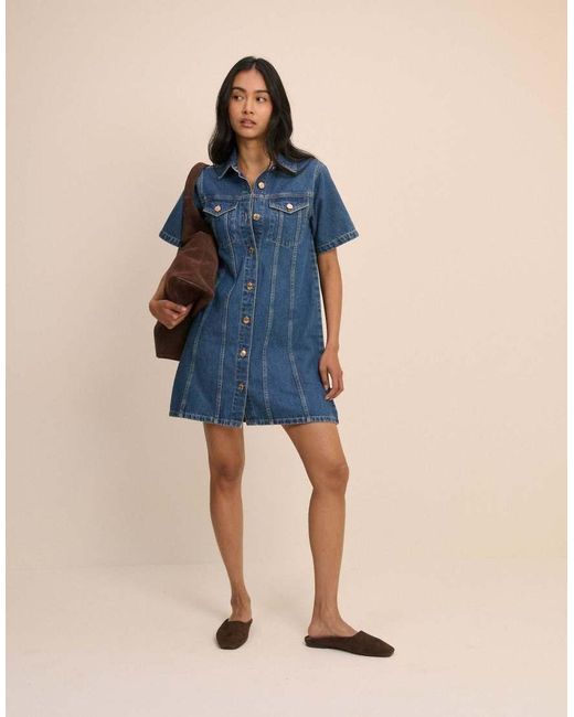 Nobody's Child Blue Mid Denim Shirt Mini Dress