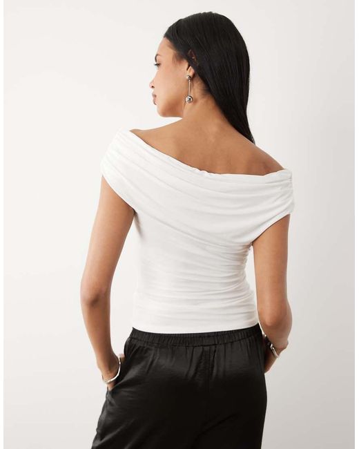 ASOS White Ruched Shoulder Grazer Top