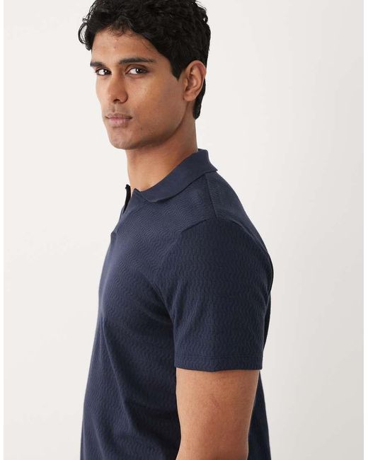 Blend Blue Regular Fit Revere Collar Textured Knit Polo for men