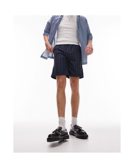 Topman Blue Striped Shorts With Drawstring-neutral for men