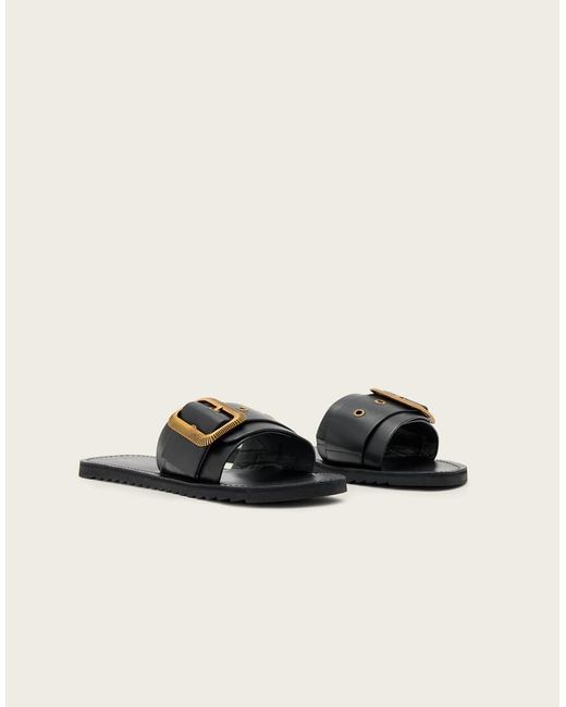 AllSaints Natural Ella Chunky Buckle One Strap Leather Sliders
