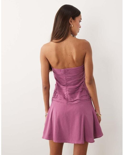 Mango Purple Teen Off Shoulder Ruched Mini Dress