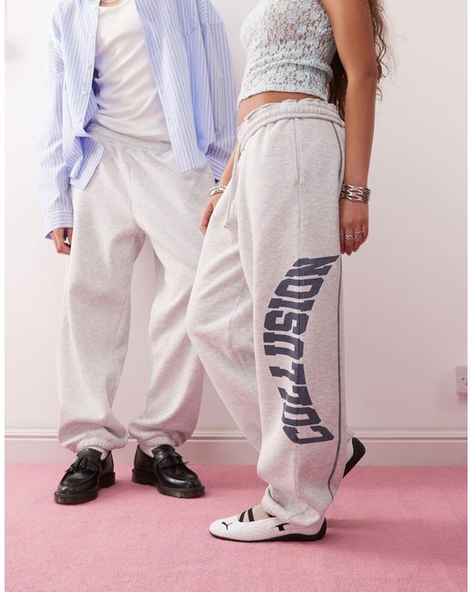 Collusion Pink Unisex – weite jogginghose aus gewaschenem material mit kontrastnaht