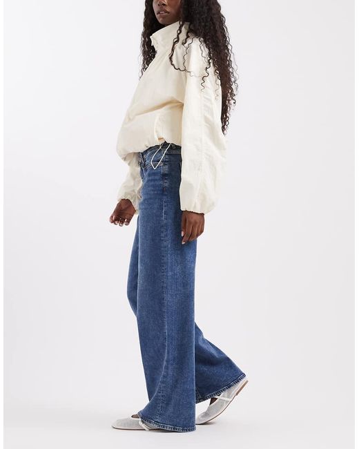 Vero Moda Blue Sandie Mid Rise Wide Leg Stretch Jeans