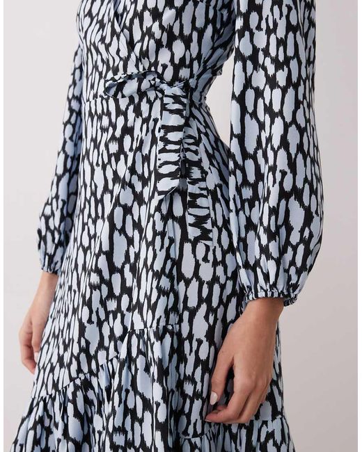 Wednesday's Girl Blue Long Sleeve Tie Detail Wrap Dress