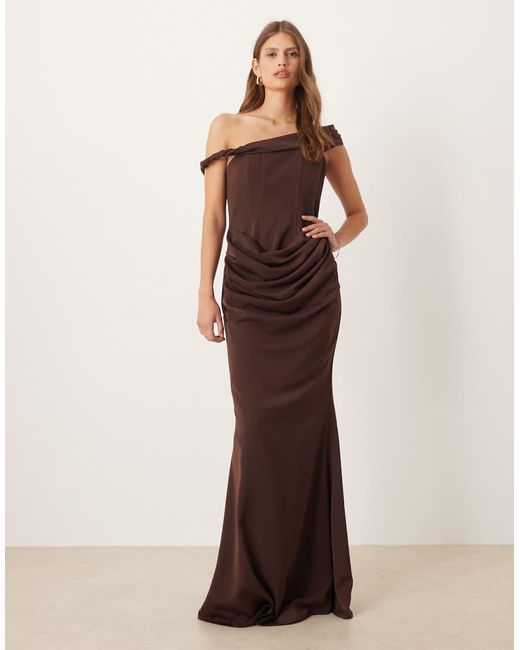 Six Stories Brown Twist Strap Boned Corset Maxi Dress
