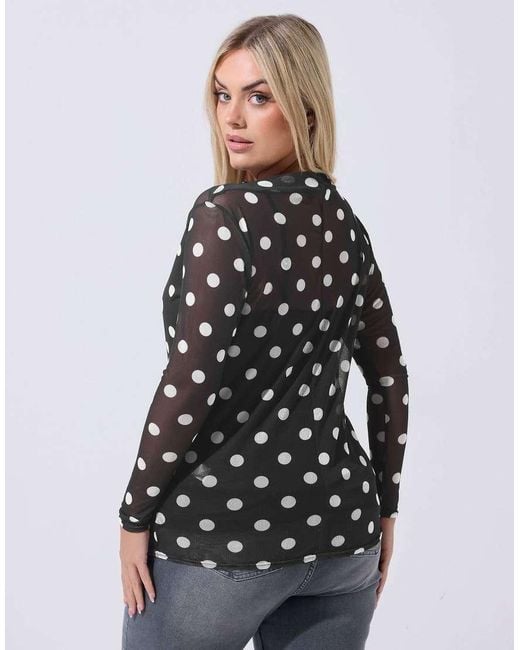 Yours Clothing Black Polka Dot Mesh Top