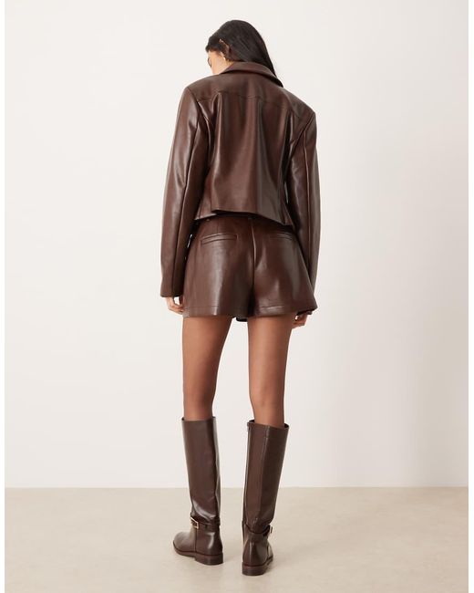 ASOS Brown Tailored Faux Leather High Waisted Shorts Co-Ord