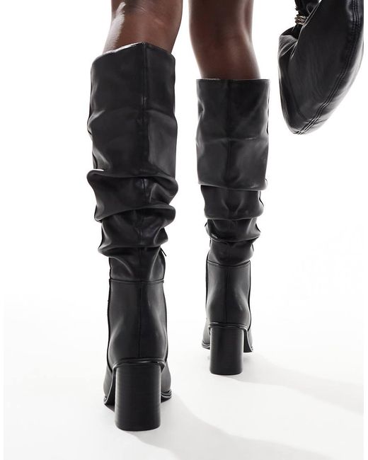 Schuh Black Daria Ruched Block Heeled Knee Boots