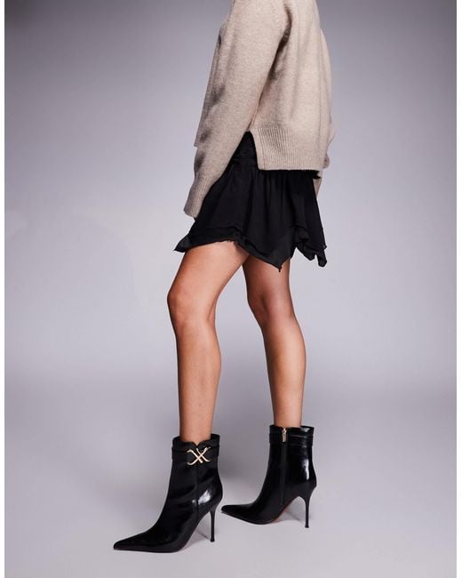 River Island Black Heeled Ankle Boots With Metal Hardware