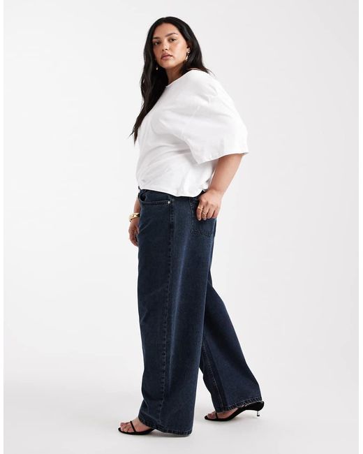 ASOS Blue Asos Design Curve High Waisted Barrel Leg Jeans