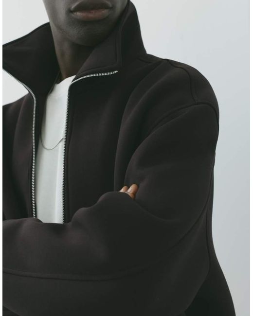 Pull&Bear Black Neoprene-effect Zip-up Jacket for men