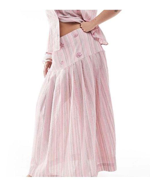 Renee Studio Pink Plus Exclusive Bow Side Pleated Hotfix Detail Midi Skirt Co-Ord