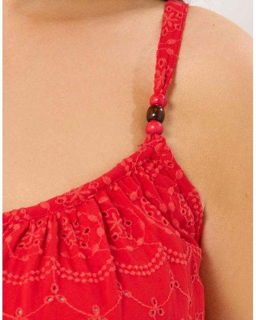 Yours Clothing Red Broderie Anglaise Beach Dress