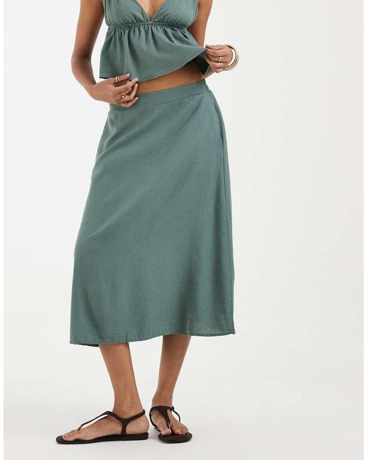 Vero Moda Green Linen Touch Midi Skirt Co-Ord