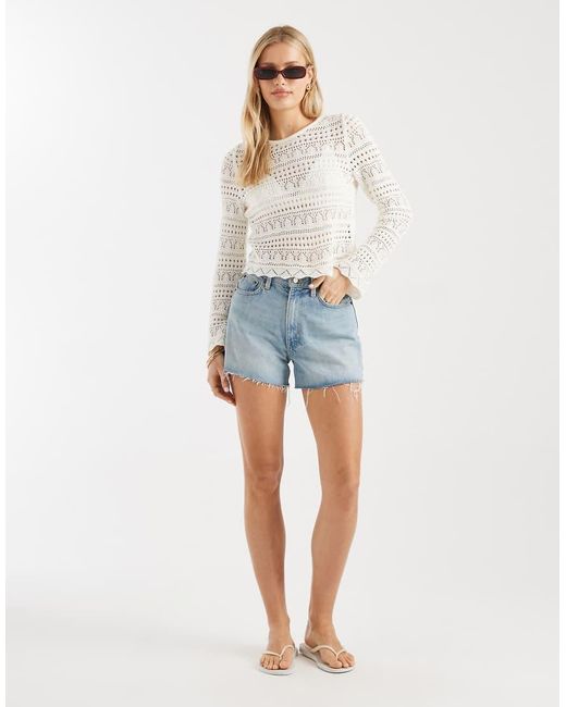 ONLY White Long Sleeve Crochet Top