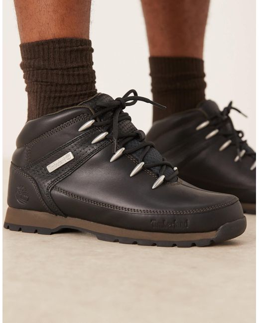 Bottes mi-hautes en cuir pleine fleur à lacets - et marron foncé Timberland pour homme en coloris Black
