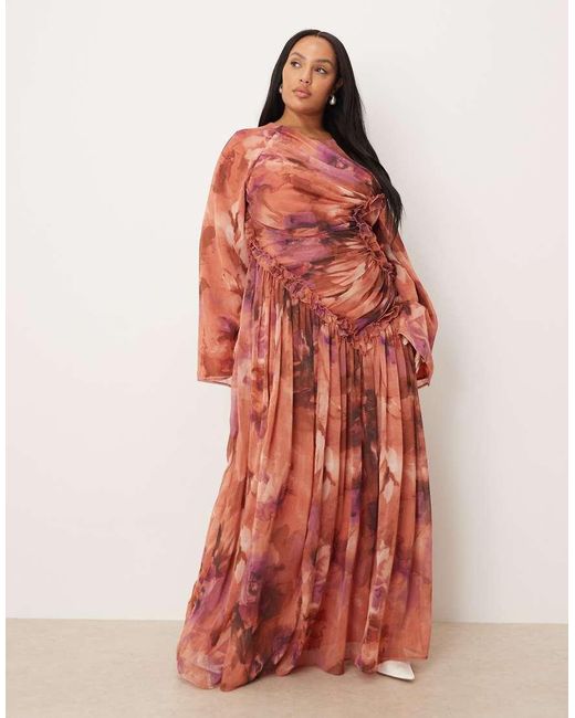 ASOS Asos Design Curve Crinkle Chiffon Gathered Maxi Dress With Micro Ruffles