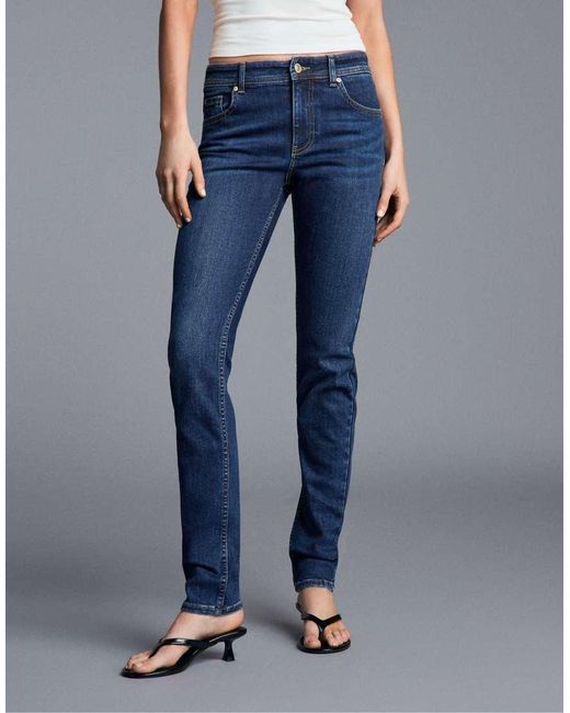 Bershka Blue High-Waist Skinny Jeans