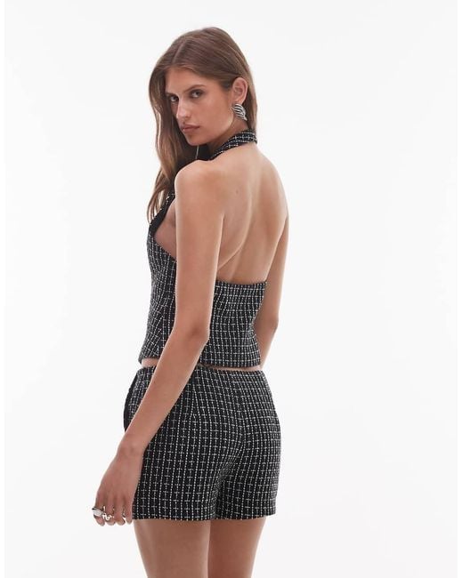 Nia Black Vivienne Boucle Button Up Halter Top