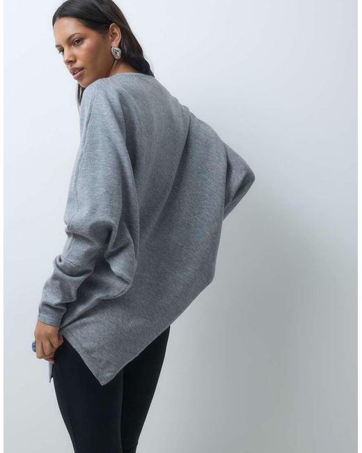 Mango Gray Asymmetric Hem Knit Top