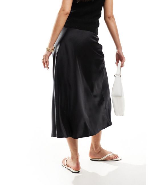 Y.A.S Black Satin Midi Skirt