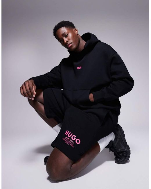 HUGO Black Co-Ord Loose Fit Jersey Shorts for men