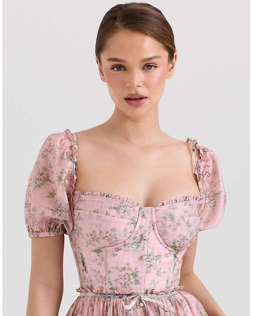 House Of Cb Pink Penelope Chiffon Midi Dress