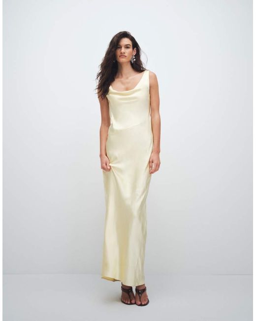 4th & Reckless White Satin Cowl Neck Lace Back Maxi Dress