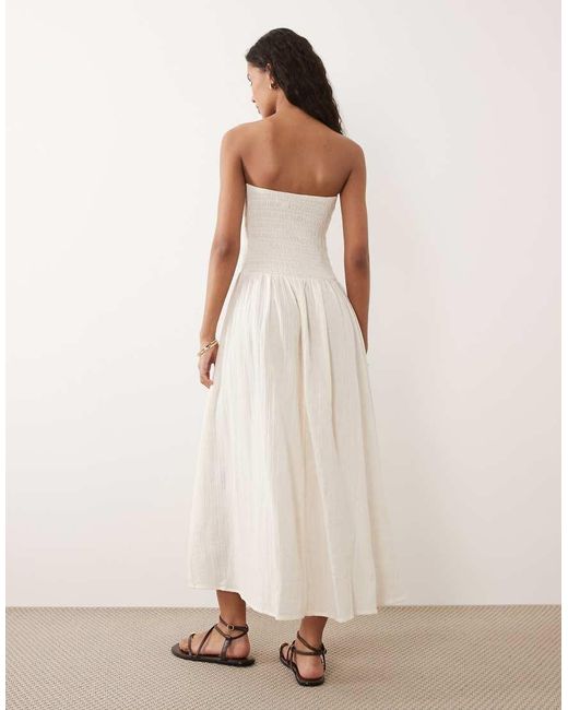 Brave Soul Natural Cheesecloth Strapless Midi Dress With Shirred Bodice