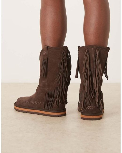 Free People Brown Faye Fringe Pull-on Boots