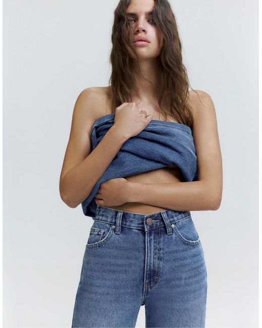 Pull&Bear Blue High Waist Mom Jeans