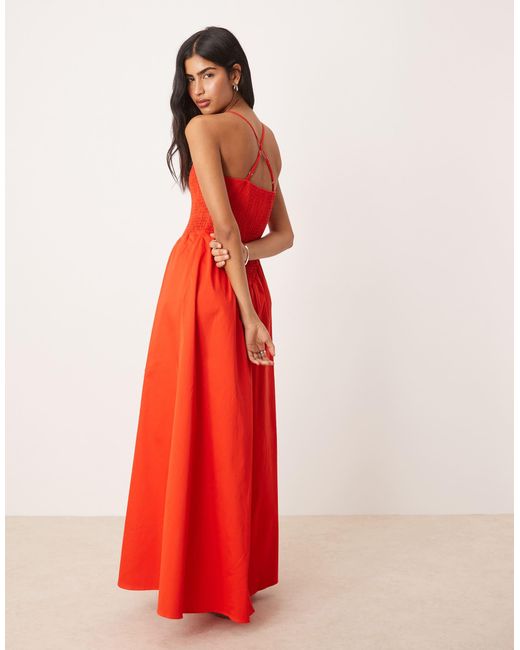 ASOS Red Scoop Neck Crinkle Maxi Dress With Cross Back