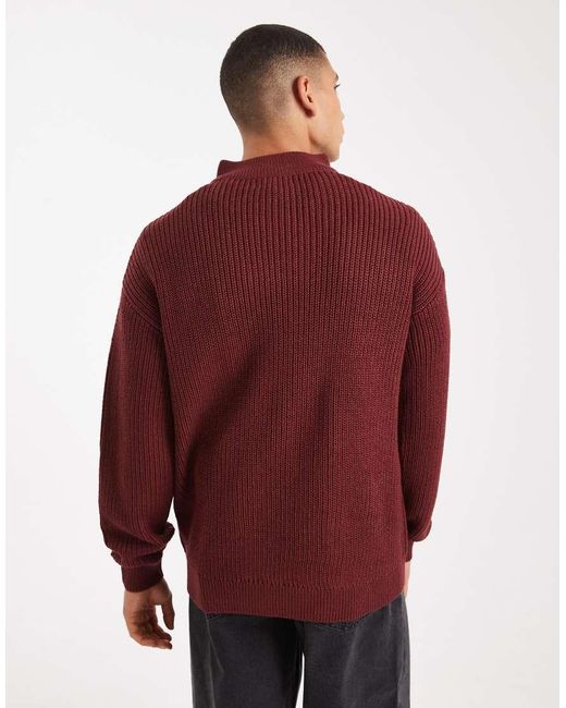 New Look Red Fisherman Knit 1/4 Zip Jumper for men