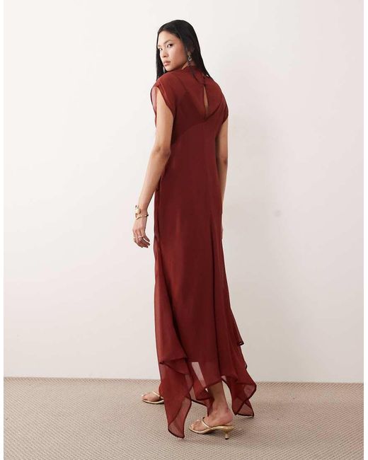 ASOS Red Asos Design Tall High Neck Hanky Hem Chiffon Maxi Dress