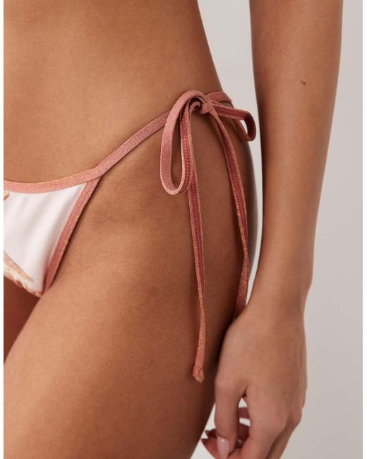 South Beach Brown Shell Print Tieside Bikini Bottom With Contrast Binding