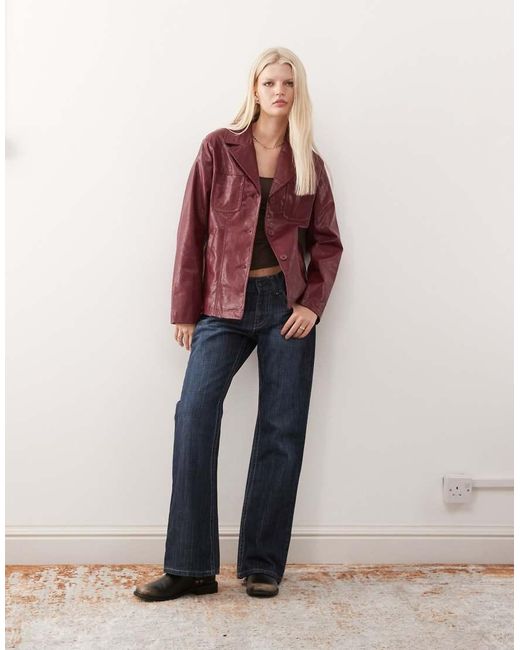 Reclaimed Vintage Red Washed Leather Look Slimmer Fit Blazer