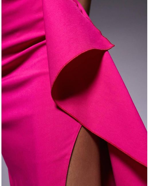 Vesper Pink Bengaline Bandeau Side Drape Detail Maxi Dress
